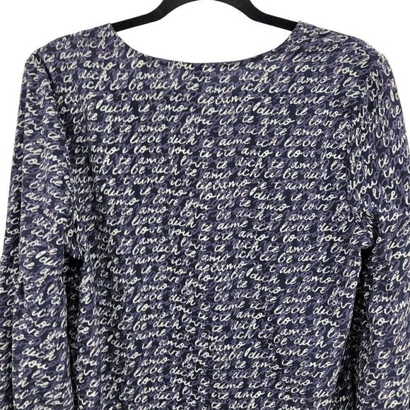 Cabi Long Sleeve Blouse M Blue Te Amo Spell Out Puff Statement Sleeve Pull Over - Picture 10 of 14